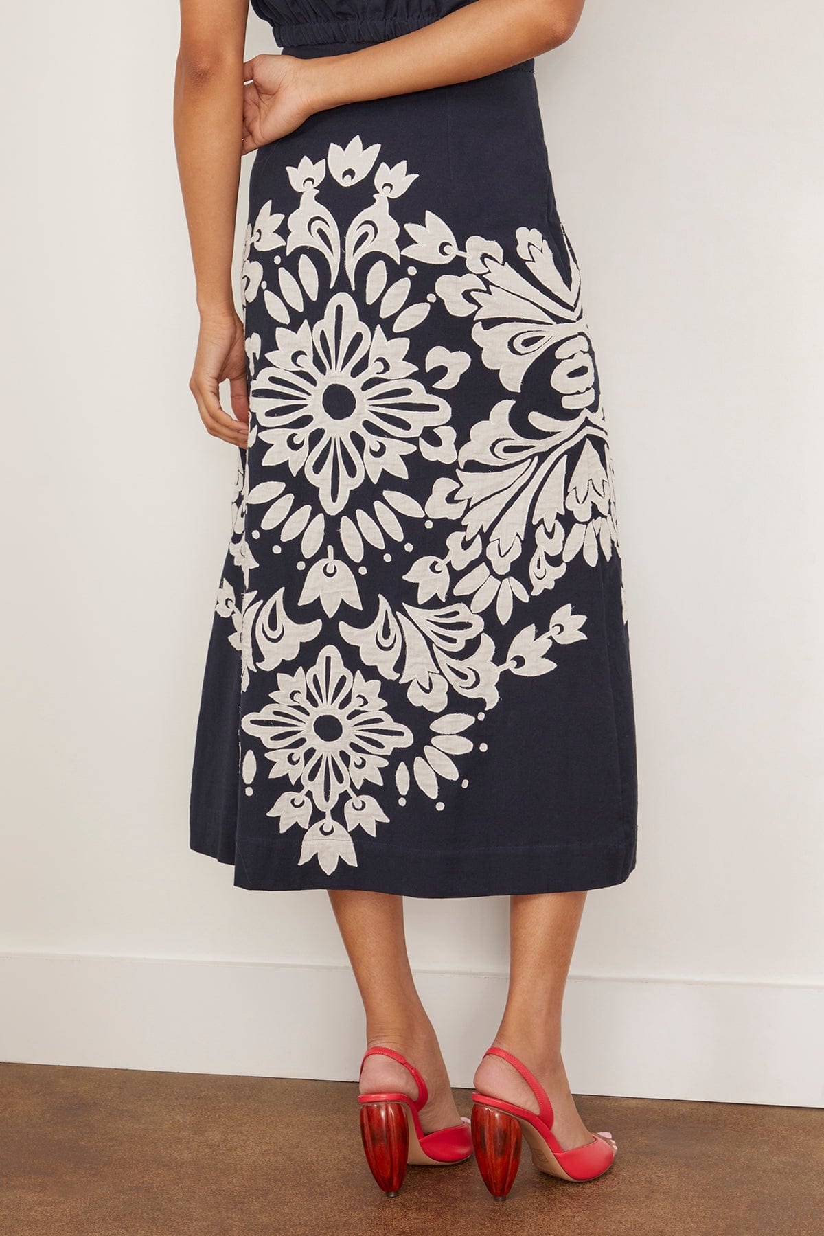 Sea Liliana Applique Midi Skirt in Navy