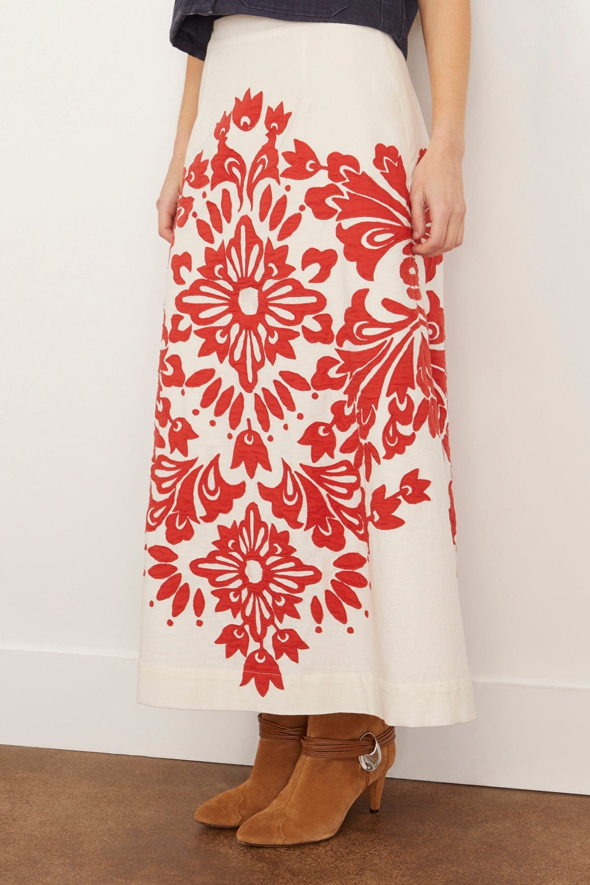 Sea Liliana Applique Midi Skirt in Red