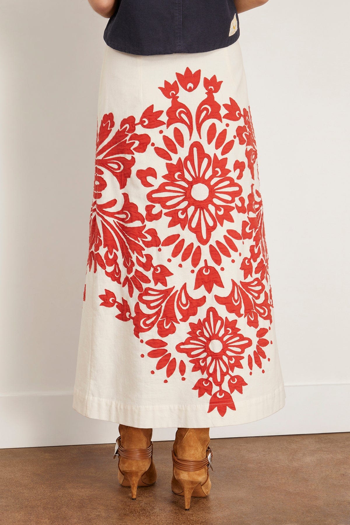 Sea Liliana Applique Midi Skirt in Red
