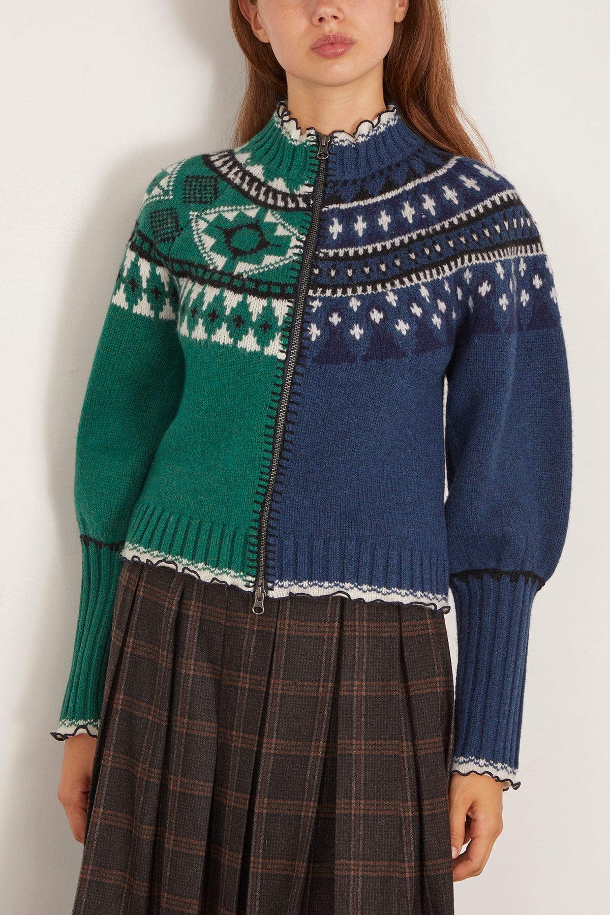 Sea Linea Fair Isle Zip Front Cardigan in Multi