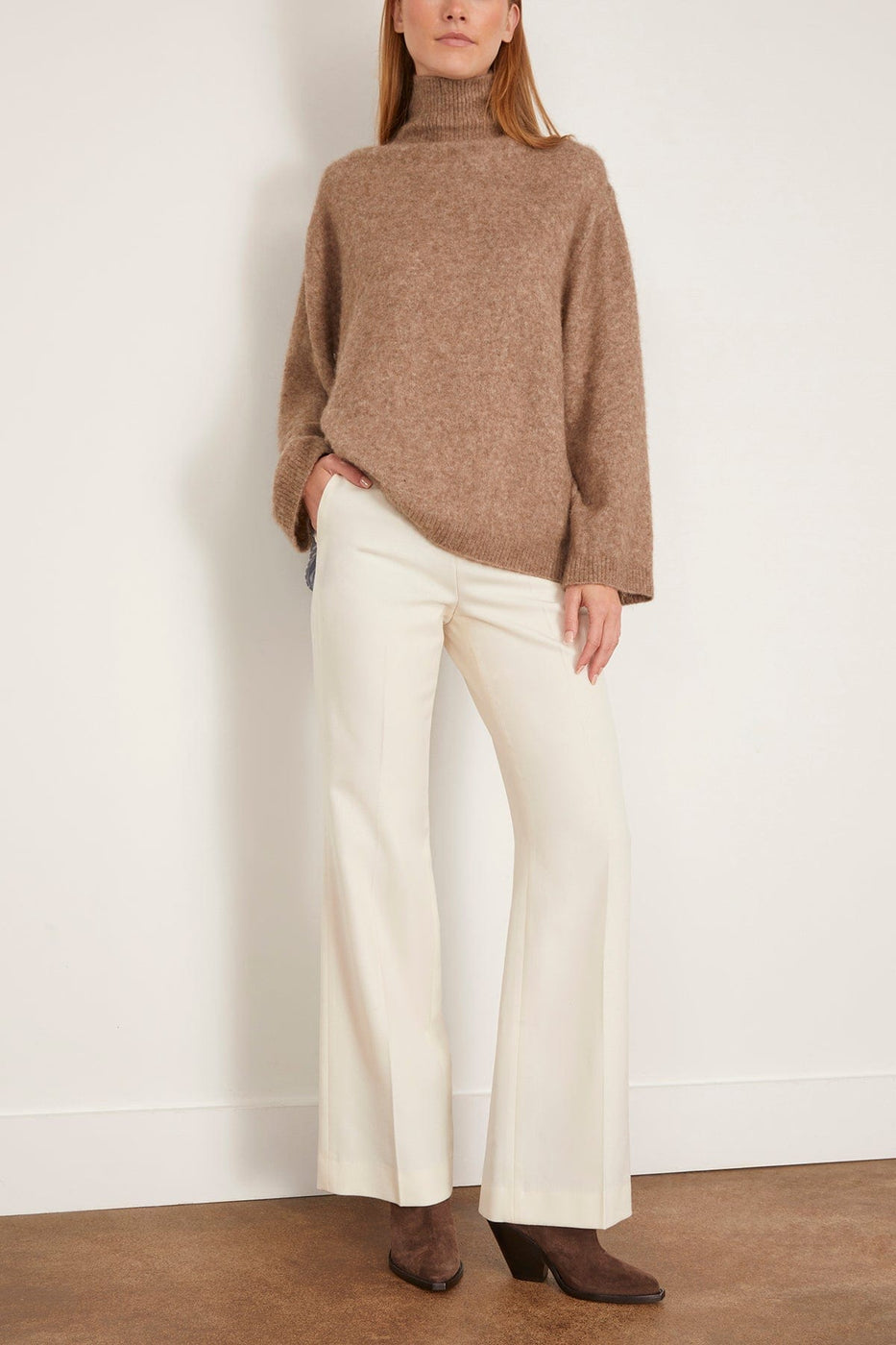 Sea Mallory Combo Knit Turtleneck Sweater in Camel