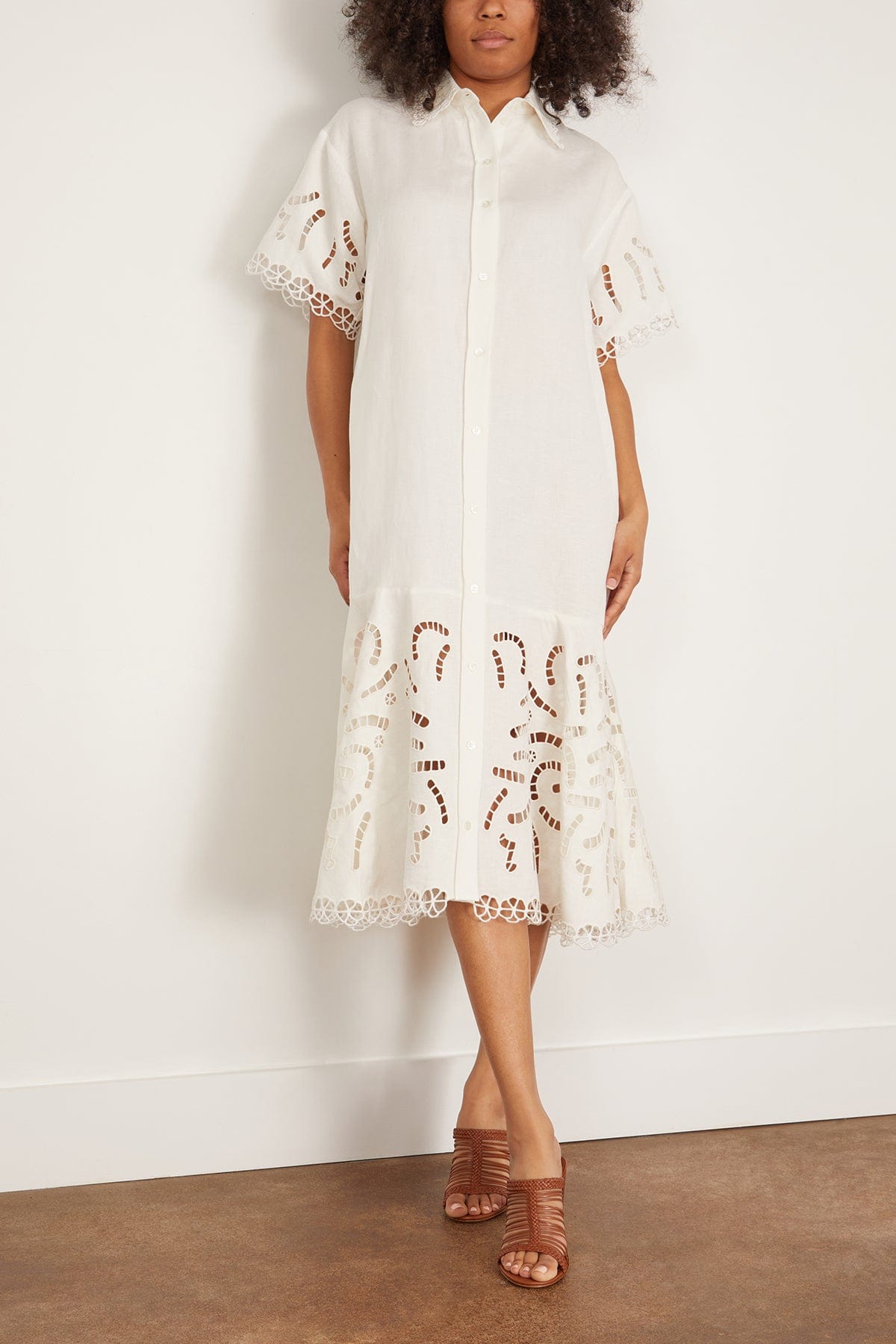 Sea Casual Dresses Marja Embroidery Shirt Dress in Pearl SEA Marja Embroidery Shirt Dress in Pearl