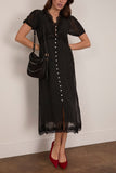 Sea Melody Polka Dot Puff Sleeve Dress in Black
