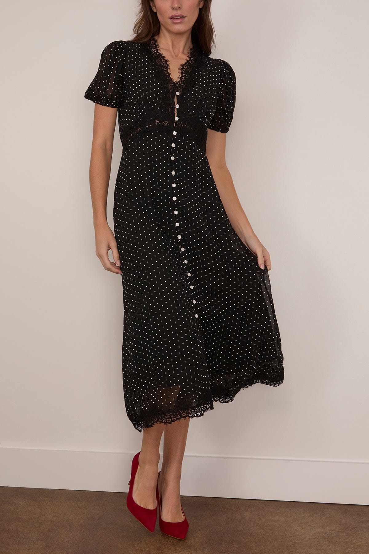 SEA Melody Polka Dot Puff Sleeve Dress in Black Hampden Clothing SEA Melody Polka Dot Puff Sleeve Dress in Black Hampden Clothing