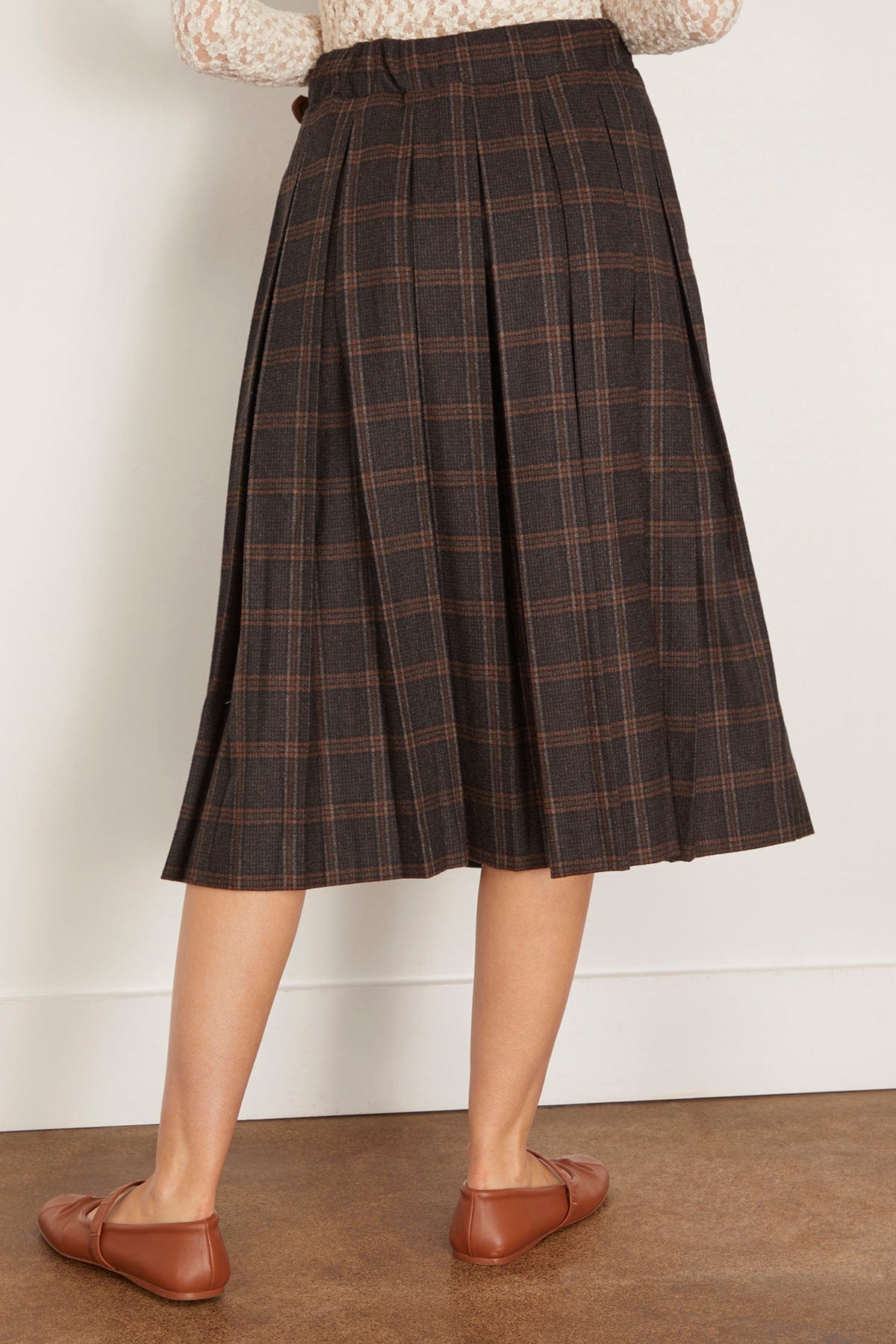 Sea Monroe Wool Plaid Belted Pleat Skirt in Multi