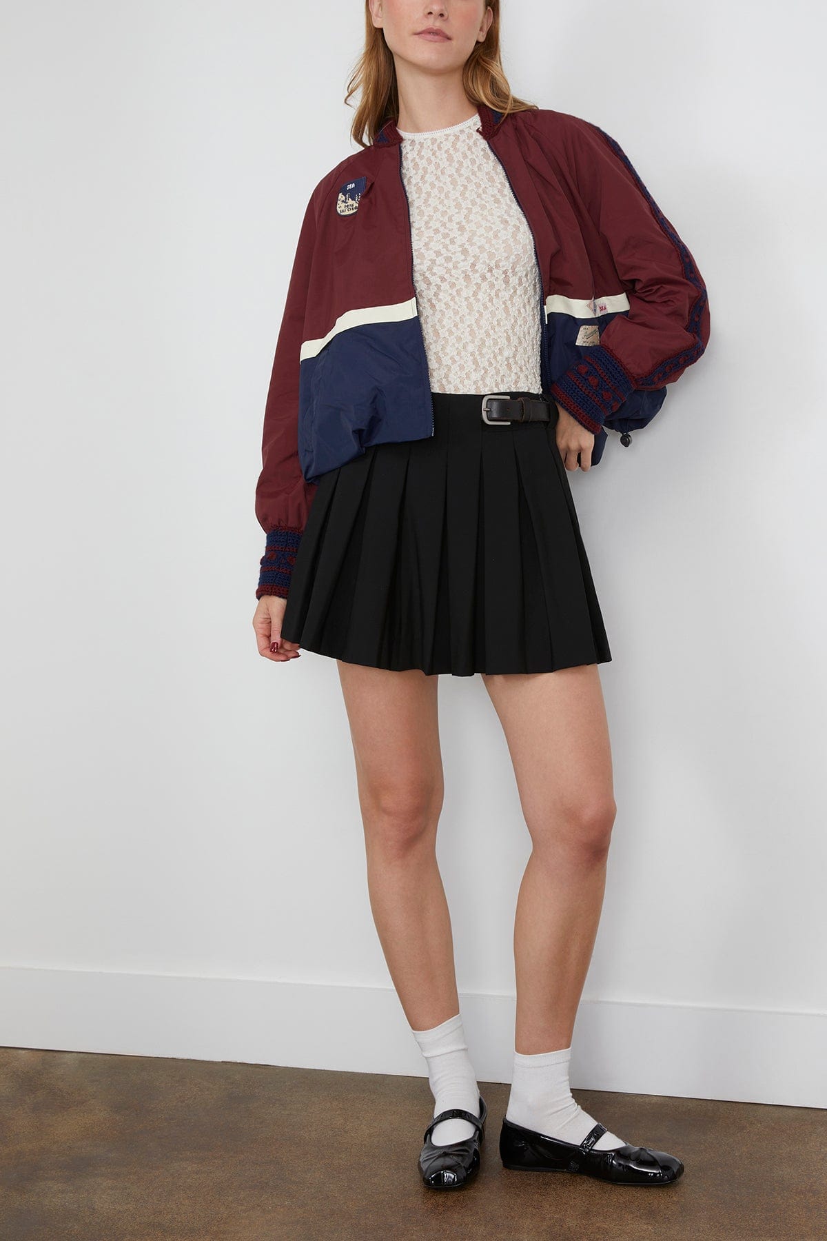 Sea Adeline Wool Suiting Belted Pleat Mini Skirt in Black