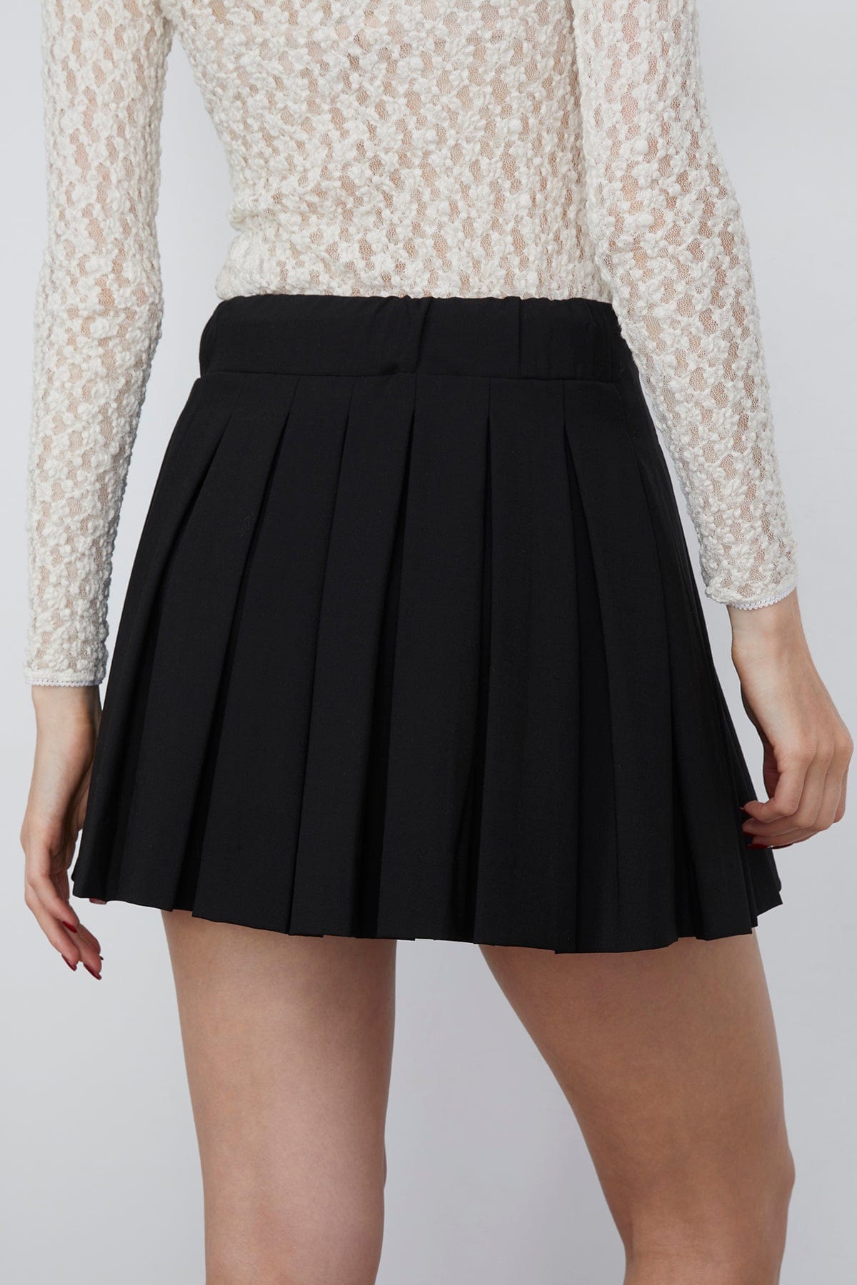 Sea Adeline Wool Suiting Belted Pleat Mini Skirt in Black