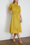 Sea Anise Solid Puff Sleeve Midi Dress in Chartreuse