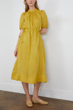 Sea Anise Solid Puff Sleeve Midi Dress in Chartreuse