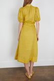 Sea Anise Solid Puff Sleeve Midi Dress in Chartreuse