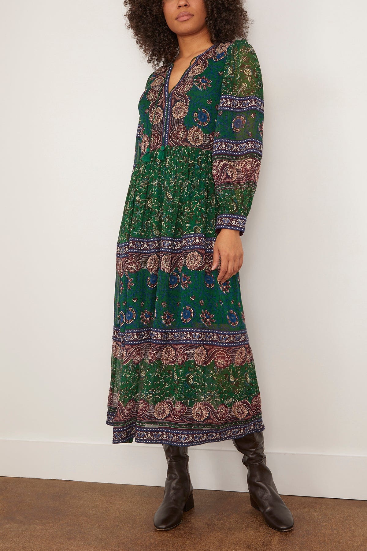 Sea Melba Print Long Sleeve Midi Dress in Green