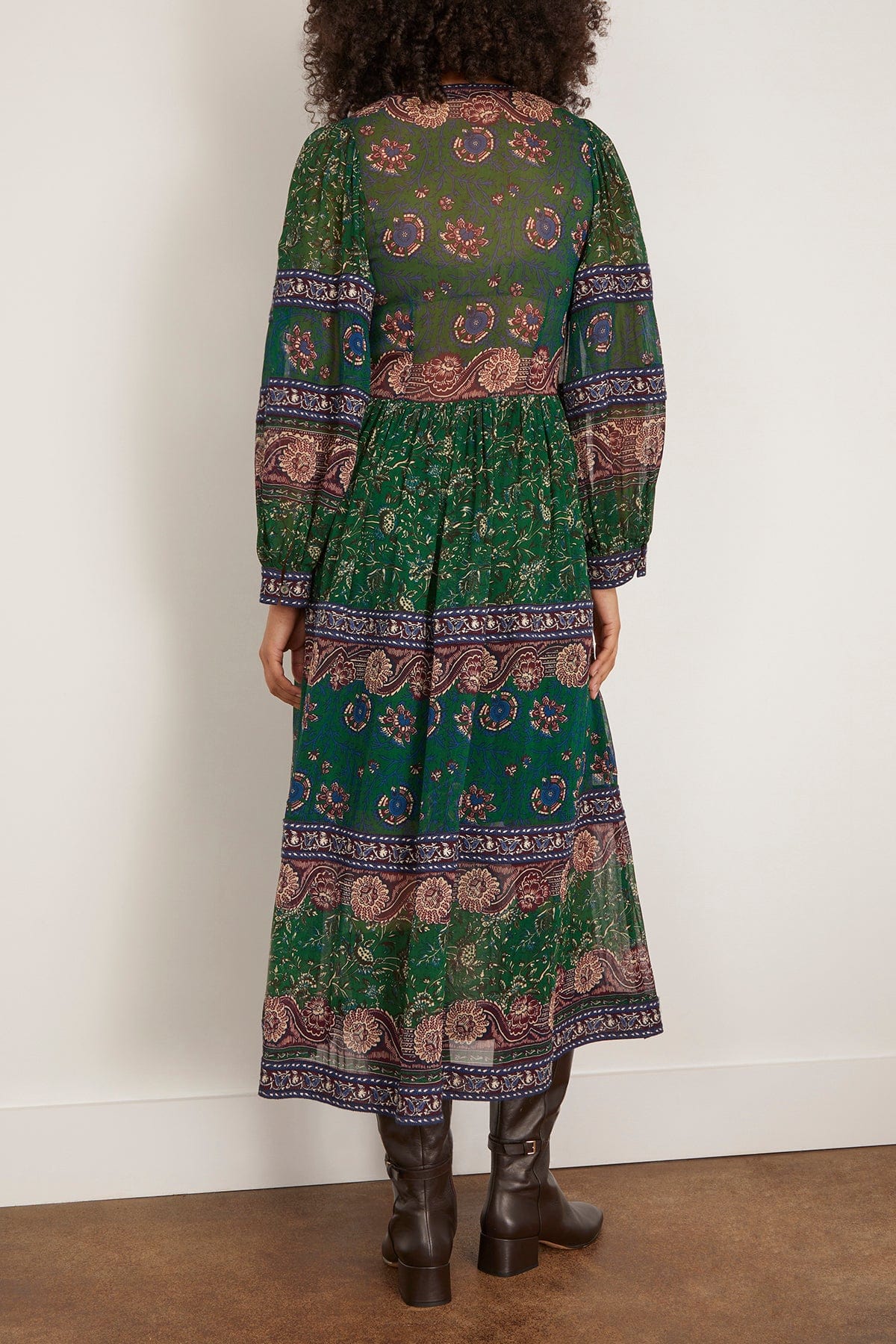 Sea Melba Print Long Sleeve Midi Dress in Green
