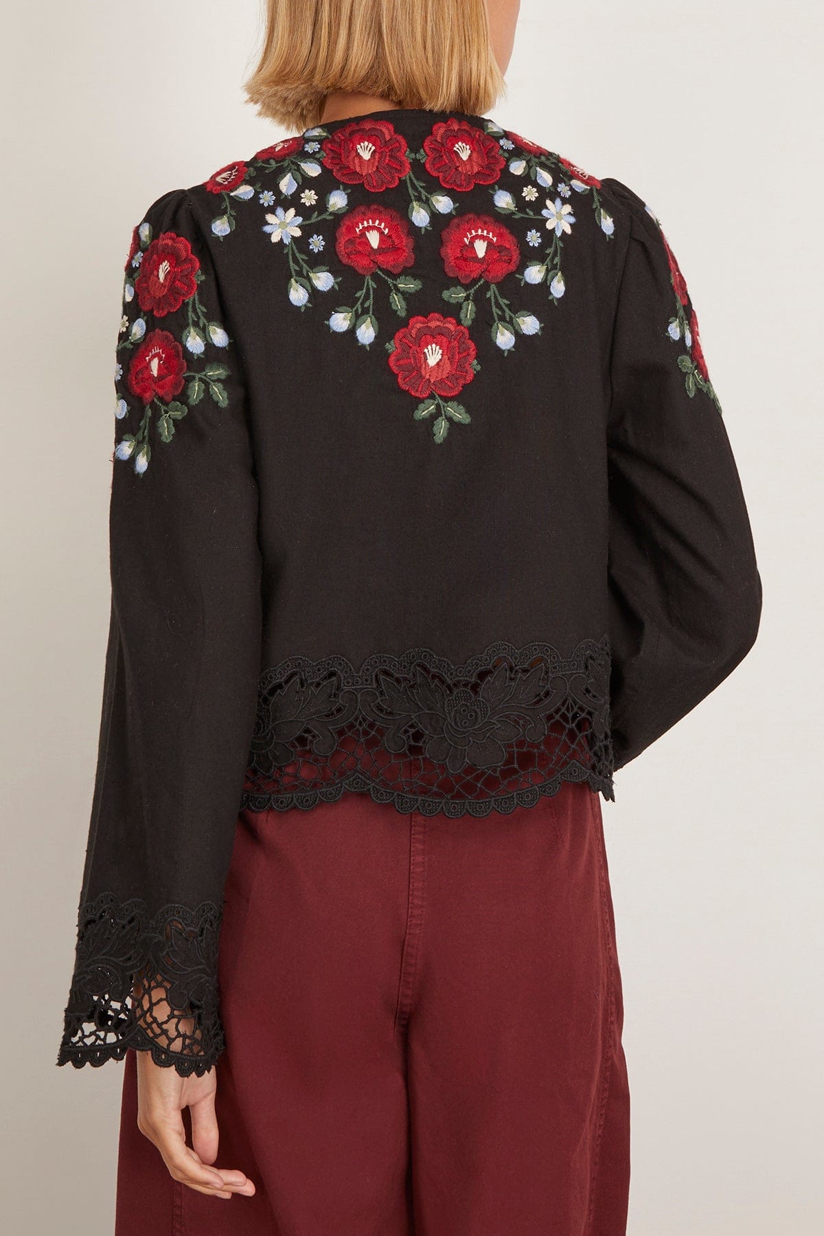 Sea Rosaline Embroidery Long Sleeve Button Up Top in Black