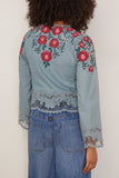 Sea Rosaline Embroidery Long Sleeve Button Up Top in Blue