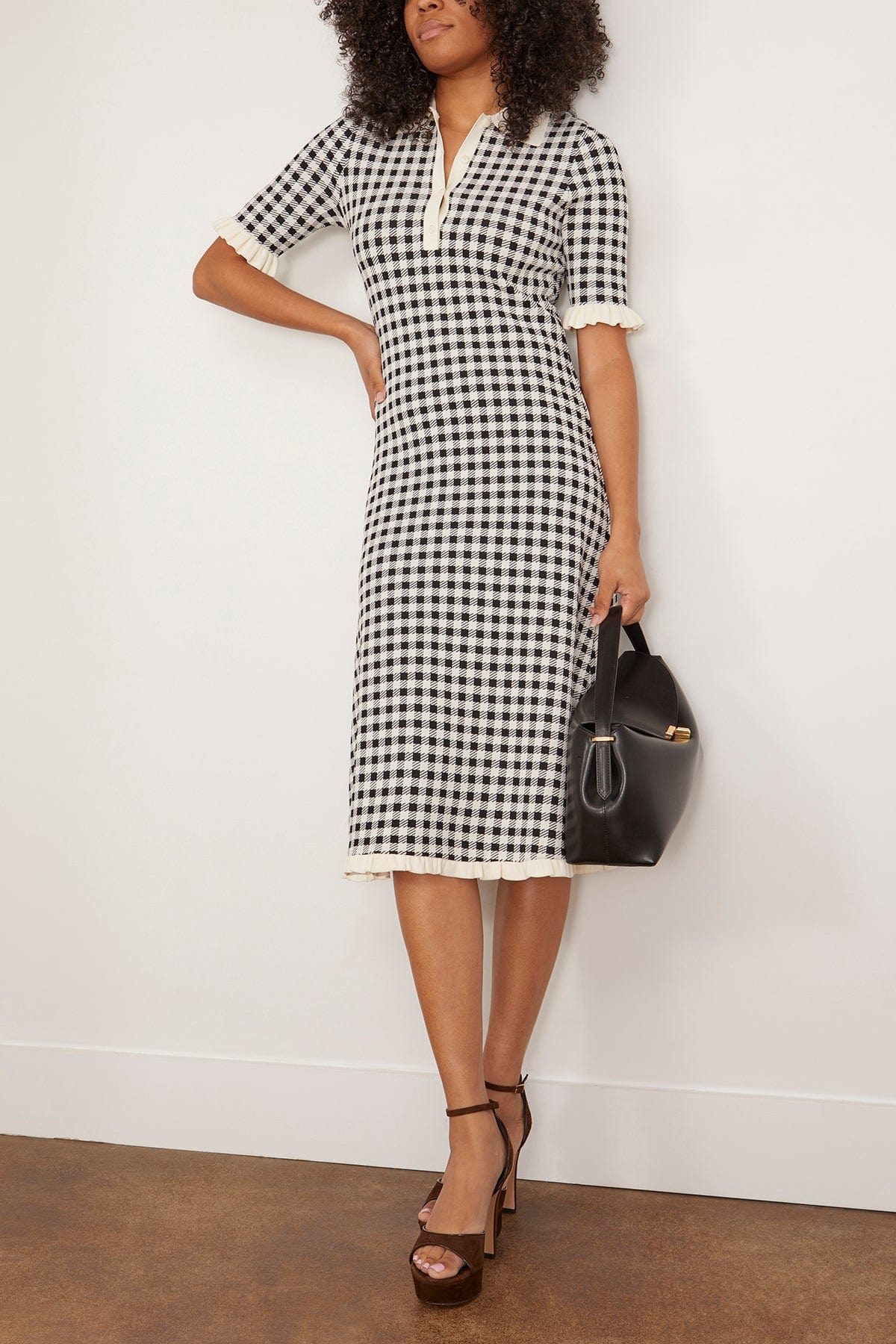 Sea Saige Gingham Knit Short Sleeve Midi Dress in Multi