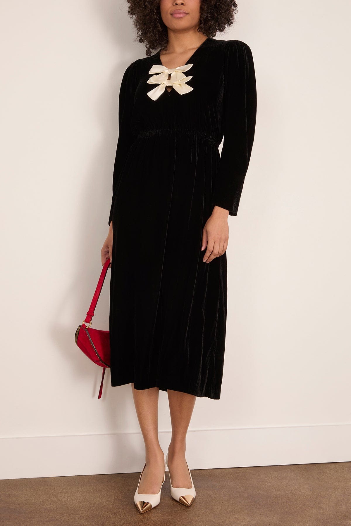 Sea Seraphine Velvet Long Sleeve Midi Dress in Black