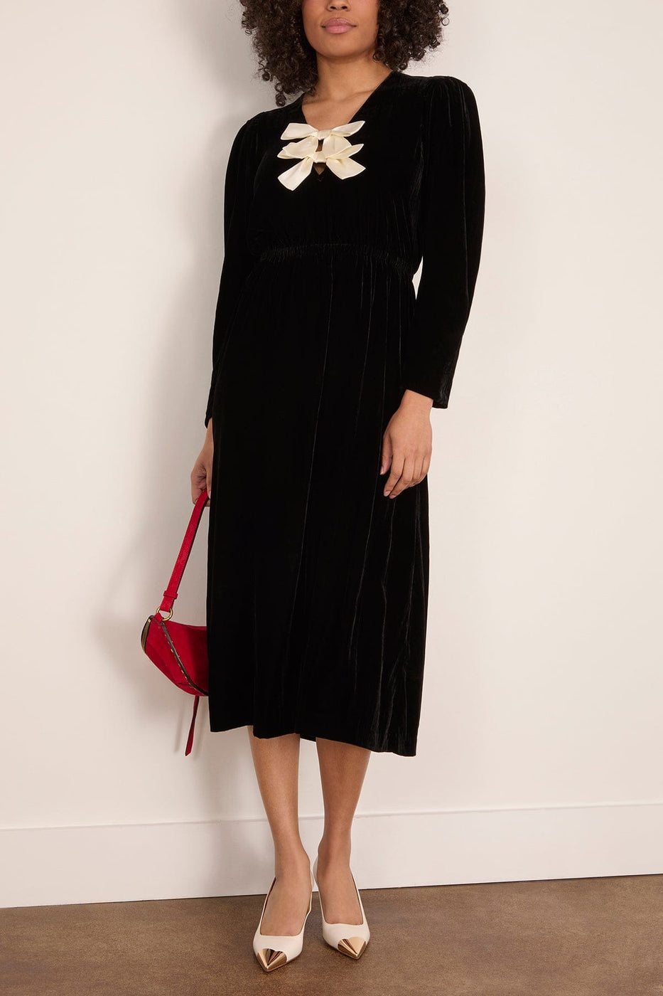 Sea Seraphine Velvet Long Sleeve Midi Dress in Black