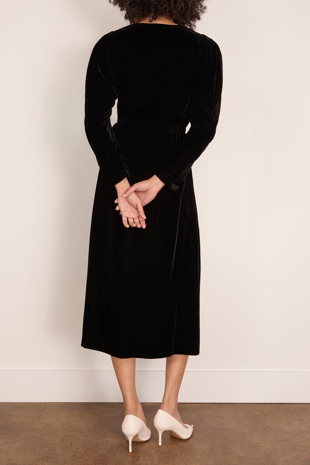 Sea Seraphine Velvet Long Sleeve Midi Dress in Black