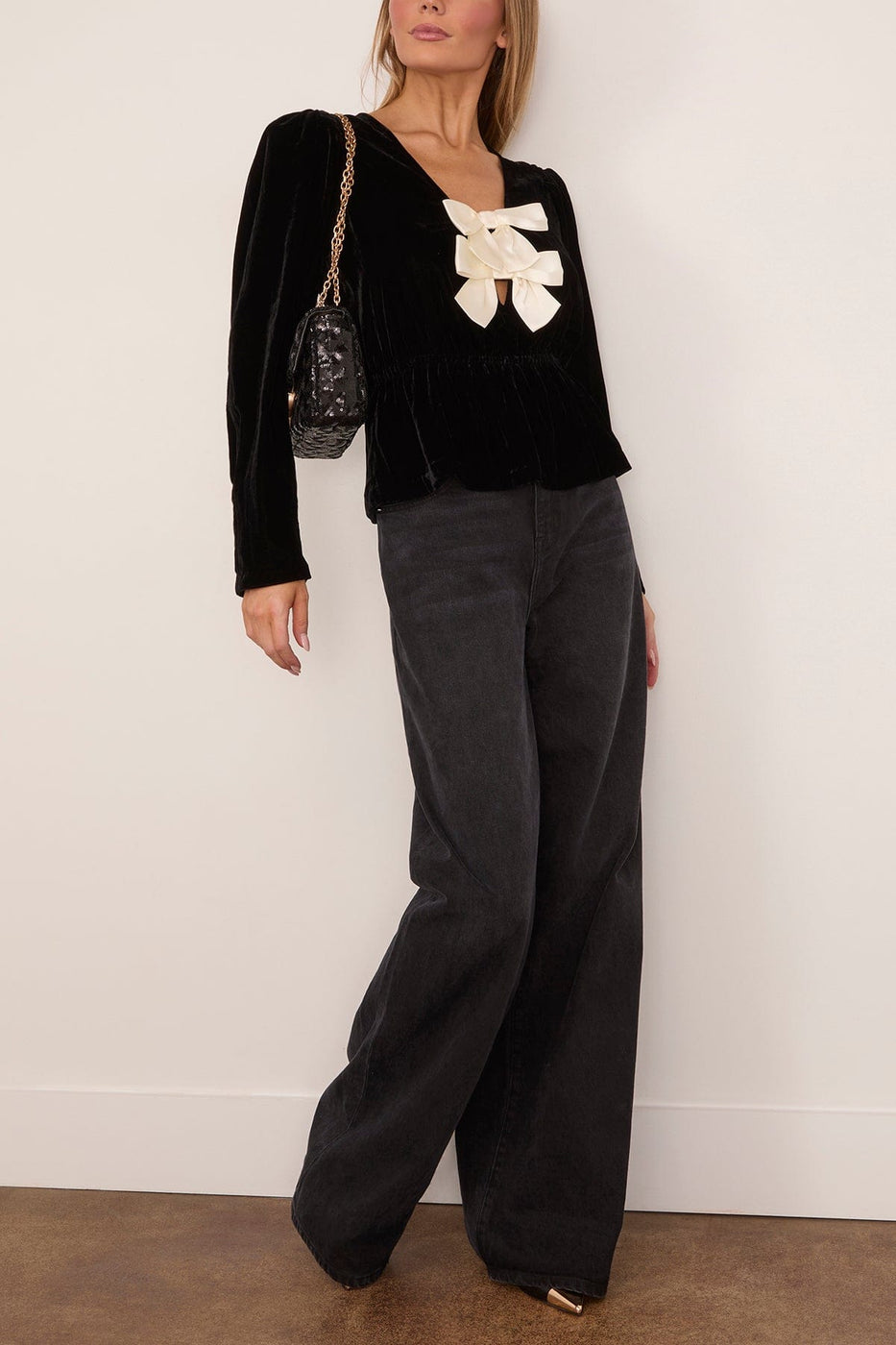 Sea Seraphine Velvet Long Sleeve Top in Black