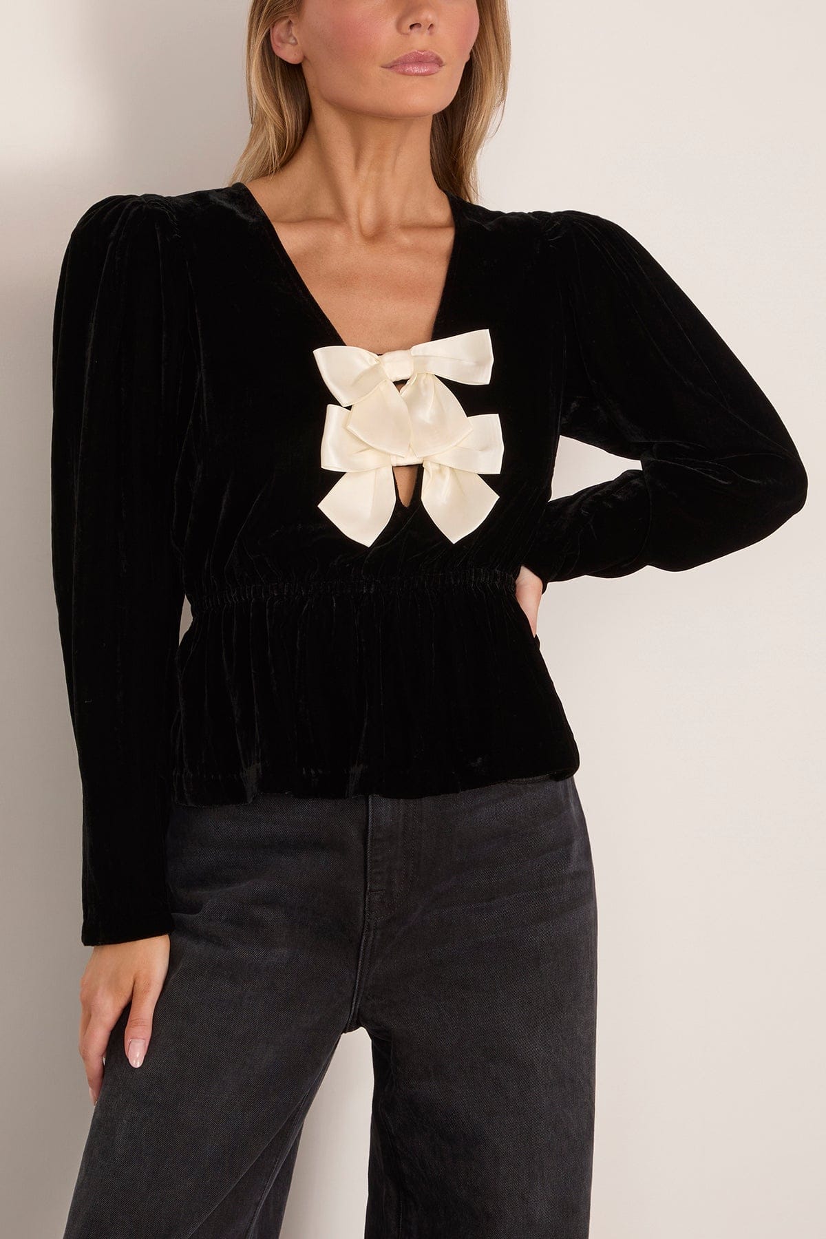 Sea Seraphine Velvet Long Sleeve Top in Black