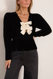 Sea Seraphine Velvet Long Sleeve Top in Black