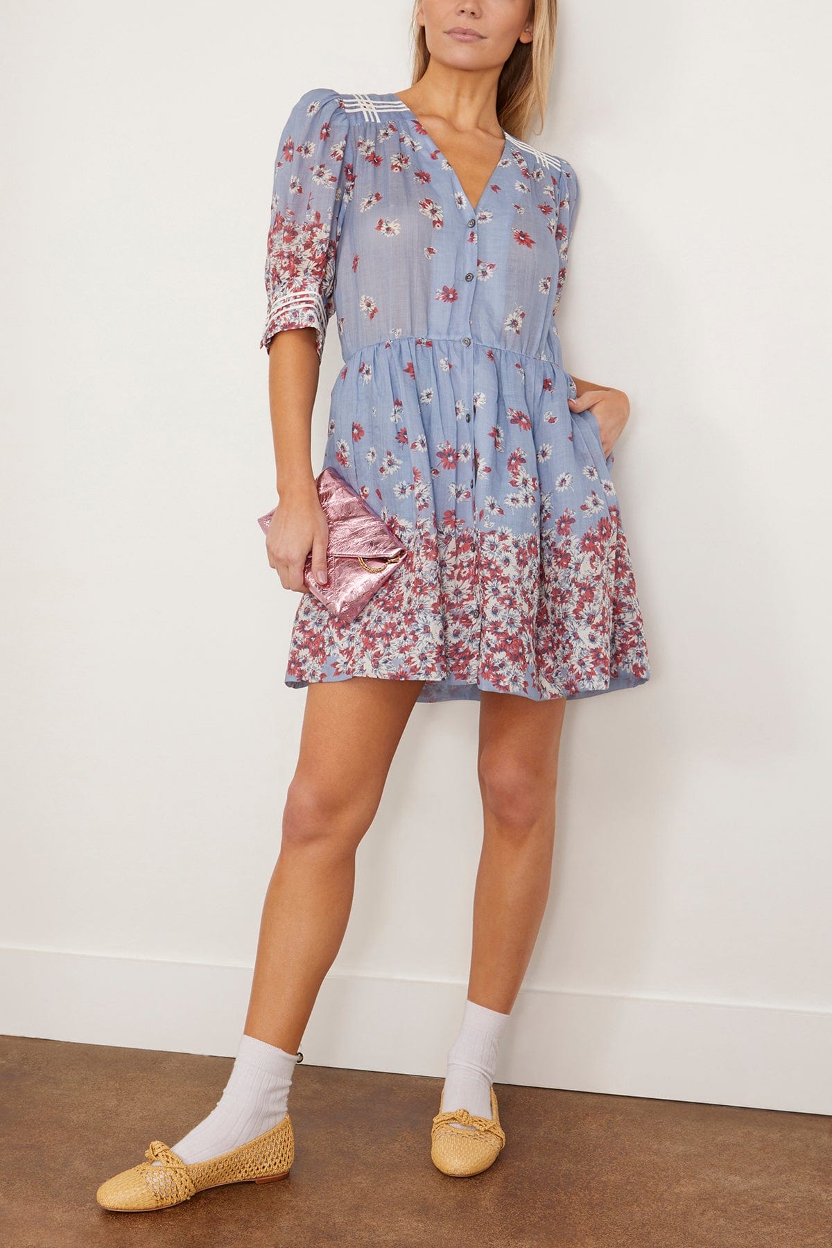 Sea Whitney Print Puff Short Sleeve Mini Dress In Blue