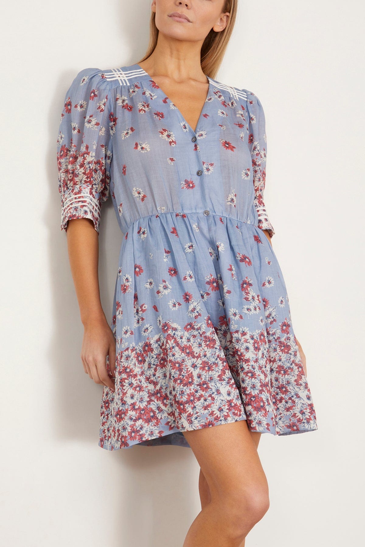 Sea Whitney Print Puff Short Sleeve Mini Dress In Blue