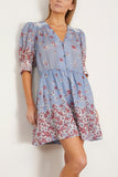 Sea Whitney Print Puff Short Sleeve Mini Dress In Blue
