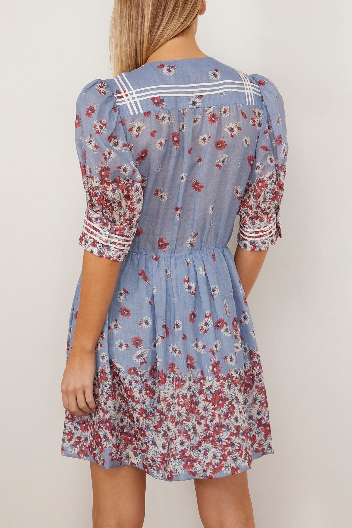 Sea Whitney Print Puff Short Sleeve Mini Dress In Blue