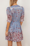 Sea Whitney Print Puff Short Sleeve Mini Dress In Blue