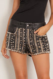 R13 5 Pocket Leather Short in Black Strips with Studs