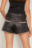 R13 5 Pocket Leather Short in Black Strips with Studs
