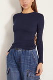 Sablyn Tops Quincy Long Sleeve Fitted Crewneck in Midnight Navy Sablyn Quincy Long Sleeve Fitted Crewneck in Midnight Navy
