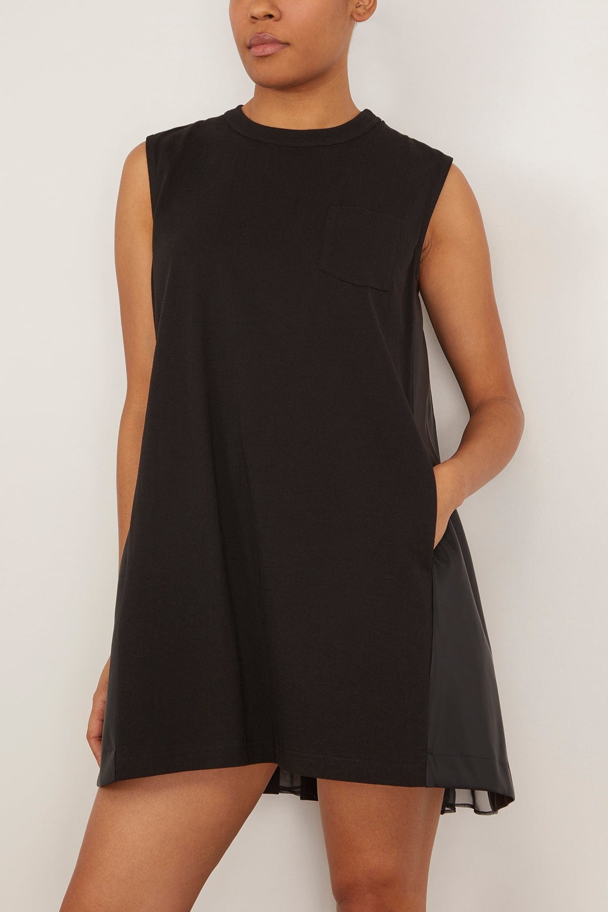 sacai shirt dress Sacai - Sacai Cotton Jersey Nylon Twill Dress in Black 4 / L