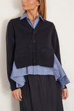 Sacai Sweaters Cotton Poplin x Knit Cardigan in Navy and Blue Stripe Sacai Cotton Poplin x Knit Cardigan in Navy and Blue Stripe