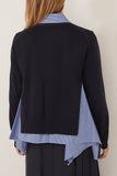 Sacai Sweaters Cotton Poplin x Knit Cardigan in Navy and Blue Stripe Sacai Cotton Poplin x Knit Cardigan in Navy and Blue Stripe