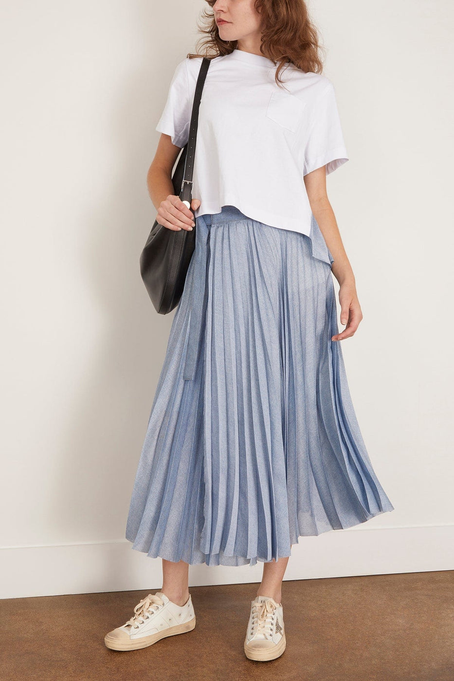 Sacai Denim x Cotton Jersey T-Shirt in Off White/Light Blue