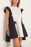 Sacai Cocktail Dresses Double-Faced Silk Cotton Dress in Off White and Navy Sacai Double-Faced Silk Cotton Dress in Off White and Navy