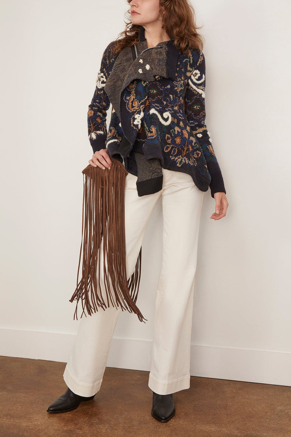 Sacai Floral Jacquard Knit Blouson in Navy