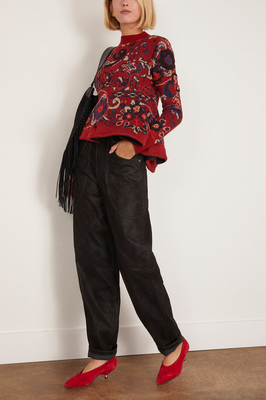 Sacai Floral Jacquard Knit Pullover in Bordeaux