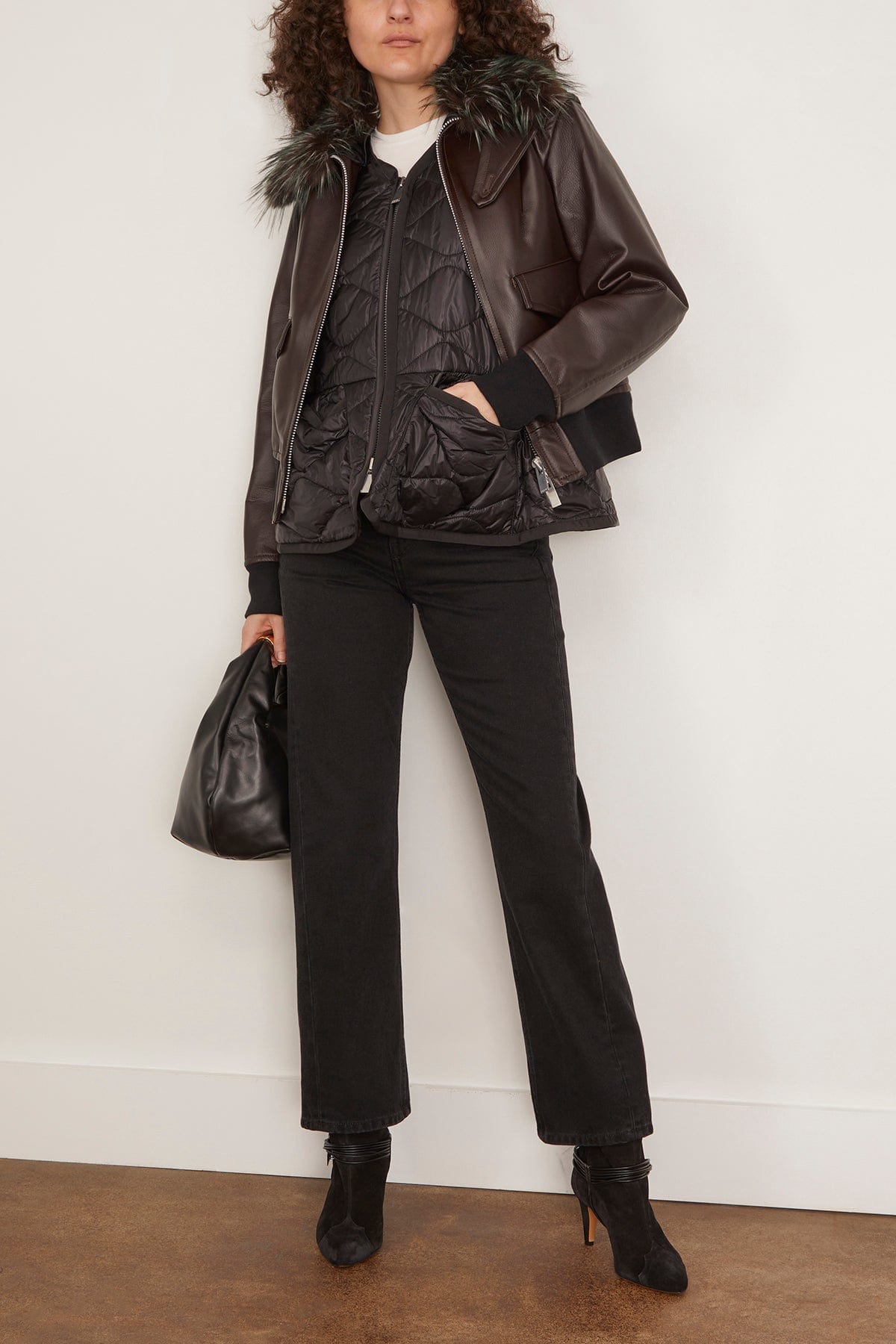 Sacai Leather Blouson in Brown