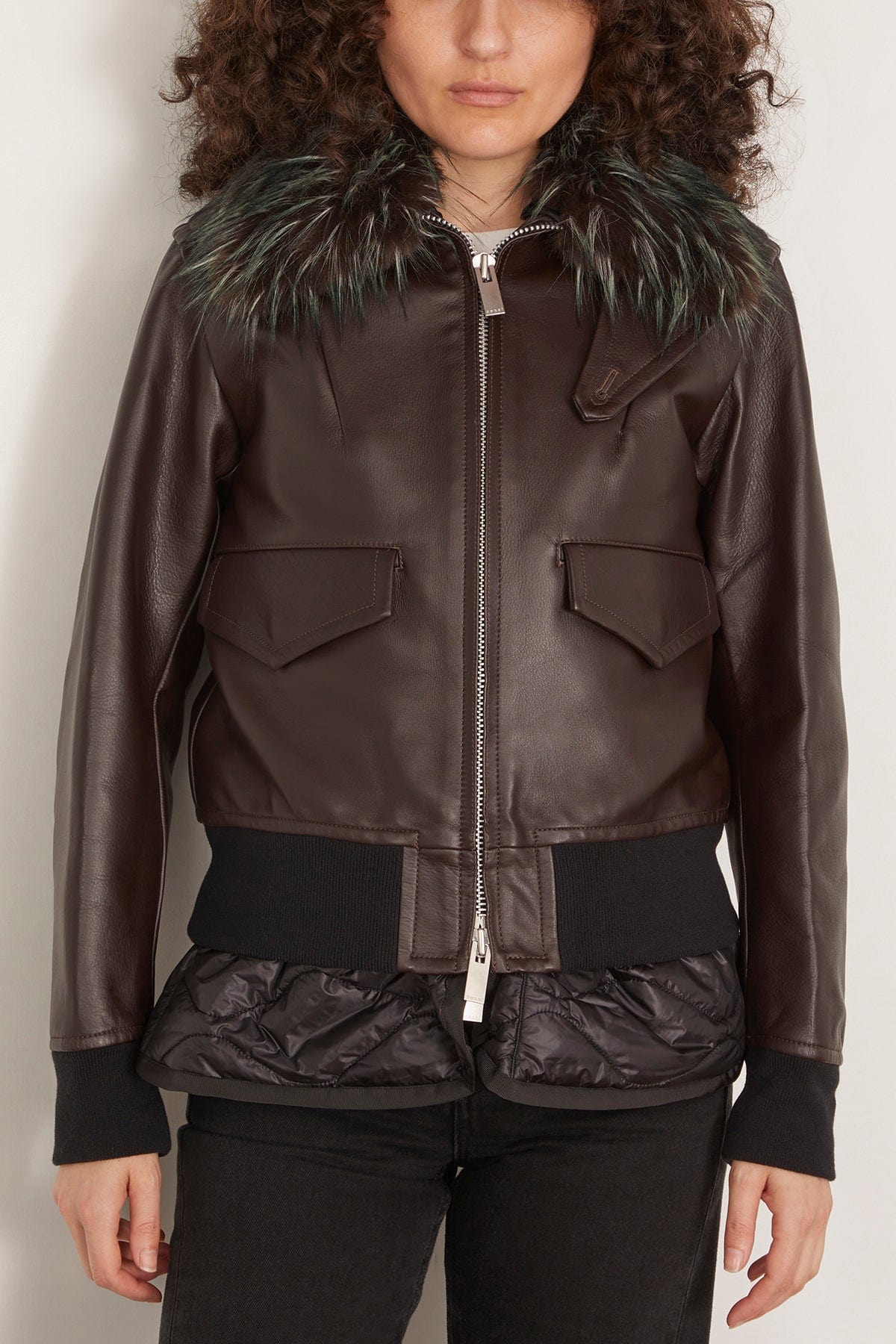Sacai Leather Blouson in Brown