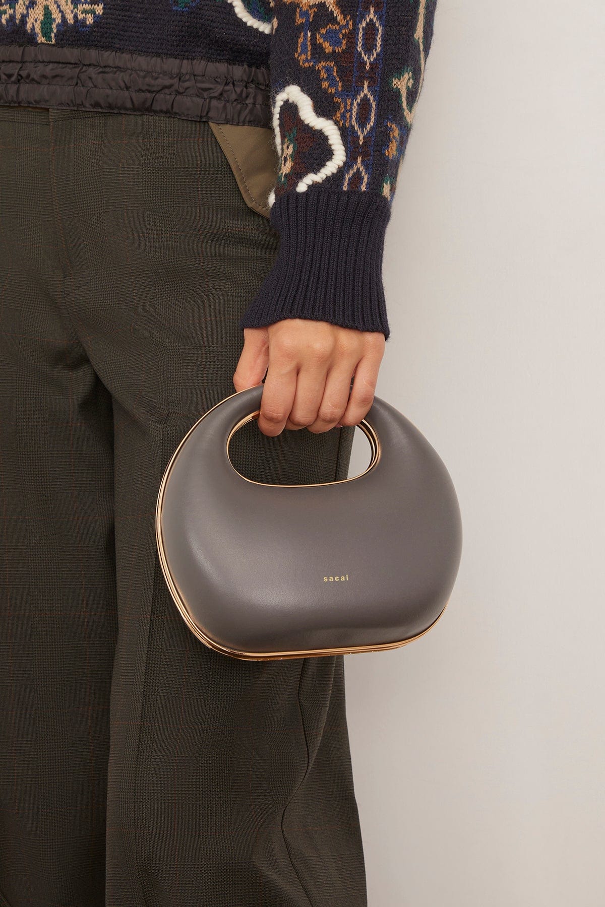 Sacai Leather Round Bag in Gray