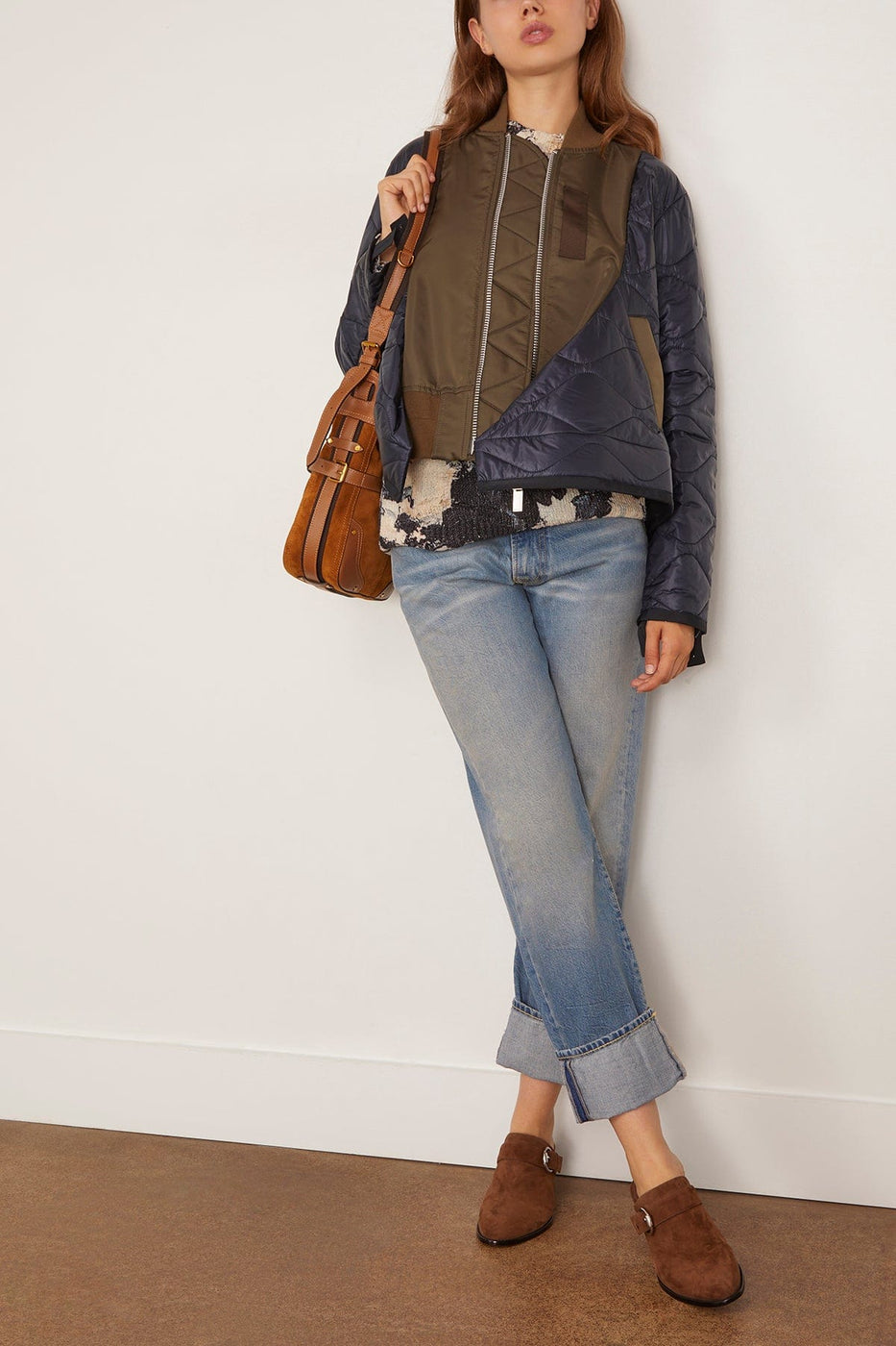 Sacai Nylon Twill Blouson in Dark Khaki/Navy