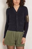 Sacai Nylon Twill Cotton Knit Cardigan in Navy/Dark Khaki