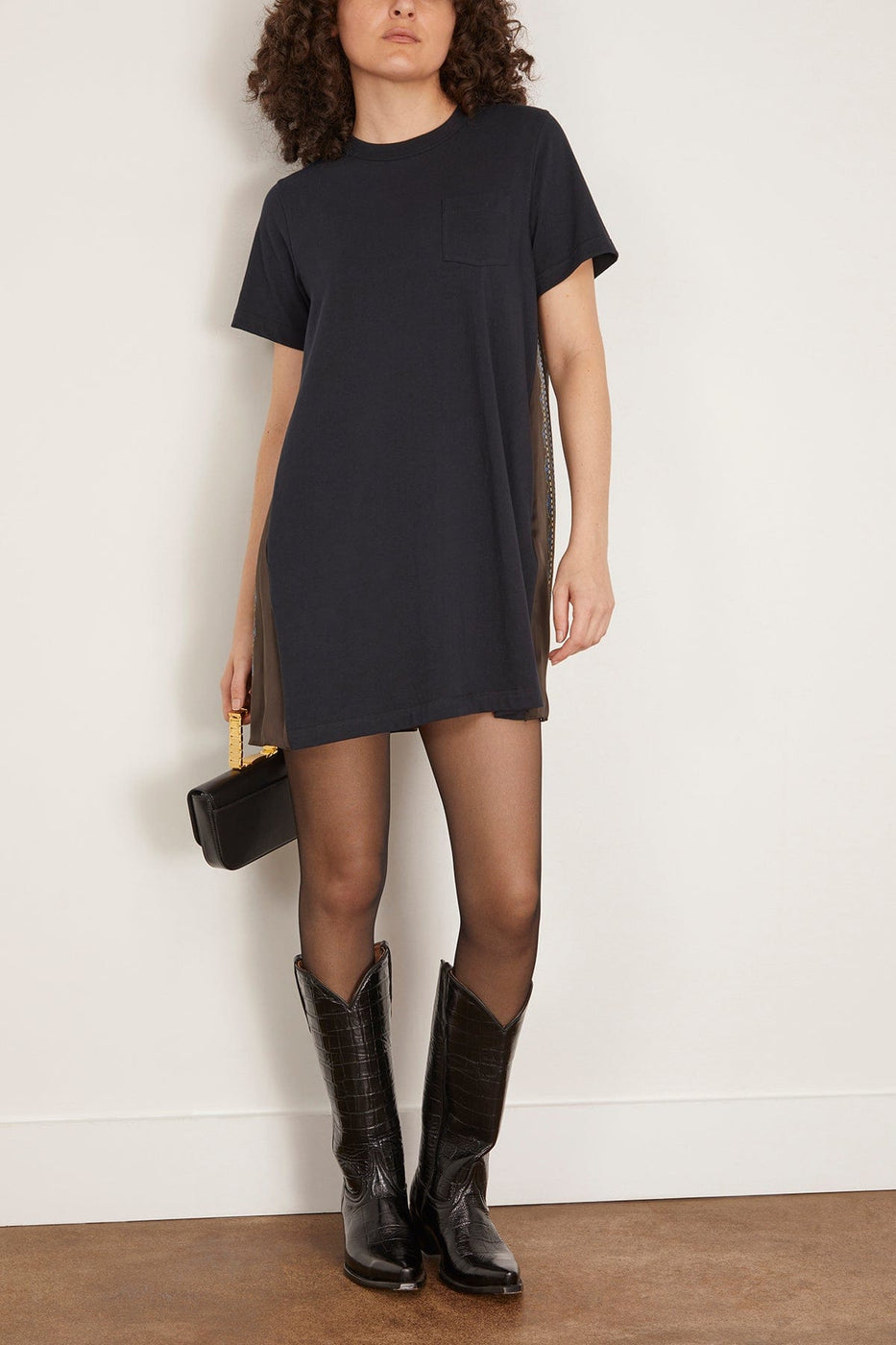 Sacai Paisley Print Cotton Jersey Dress in Navy/Khaki