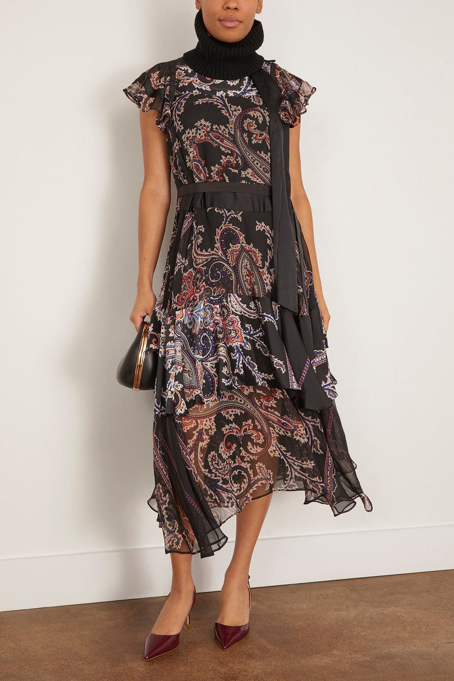 Sacai Paisley Print Dress in Black