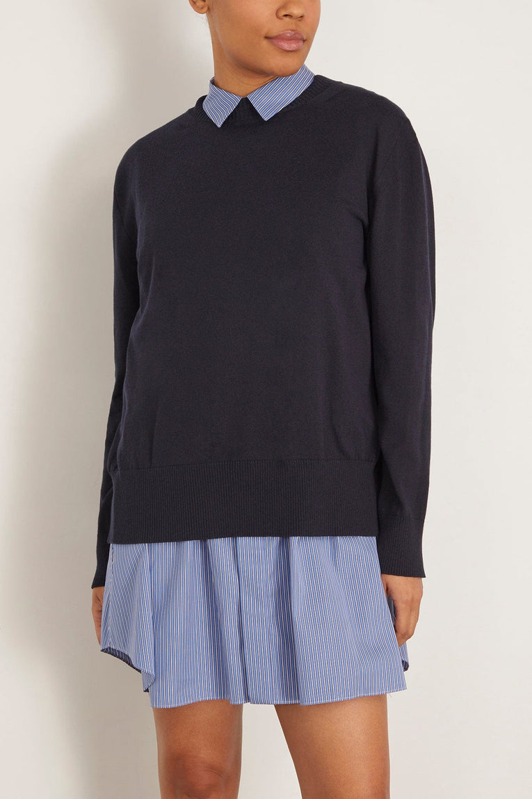 Sacai Poplin Cotton Knit Dress in Navy/Blue Stripe