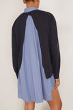 Sacai Poplin Cotton Knit Dress in Navy/Blue Stripe