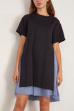 Sacai Poplin x Cotton Jersey Dress in Navy/Blue Stripe